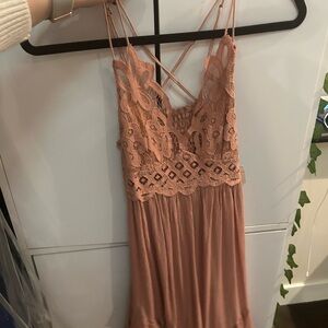 Free People Lace Trim Chemise in Dusty Rose